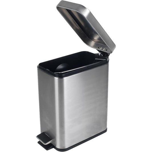 241716 - BELDRAY LA041173SS Kosh Mbeturinash me Shkallë për Banjo, 5L, kapak drejtkëndor me mbyllje të butë, kovë e brendshme e lëvizshme, çelik inoks