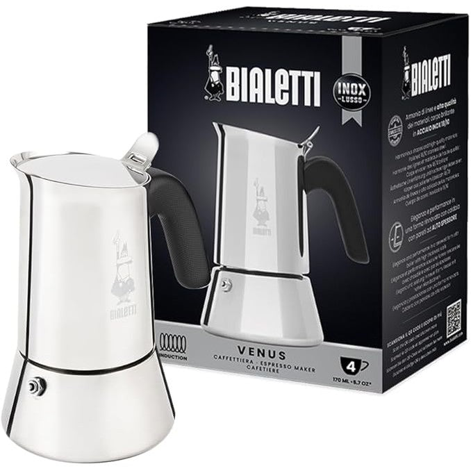 208992 - BIALETTI Venus - Makinë për Kafe me Dorezë Kundër Djegies, e Përshtatshme për Induksion, Kapacitet 4 Filxhanë (170ml), Materiali Çelik Inox