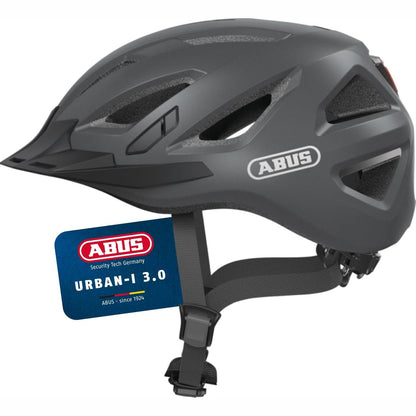 292319 - ABUS Helmetë Urban-I 3.0 City, biçiklete me dritë të pasme, vizore, mbyllje magnetike, për gra dhe burra, Titanium (gri), madhësia M
