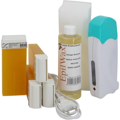 316650 - EPILWAX SAS Kit i plotë për heqjen e qimeve me dyll të disponueshëm me mjaltë, me roll-on të madh për këmbë, sqetulla dhe trup.