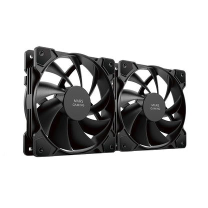 296064 - MARS GAMING MF-PWMX2 Kit Ventilatorësh 2 x 120 mm, FDB Ultra i Qetë 12dB, Sistem Anti-Vibrim, Sistem PWM, i Zi
