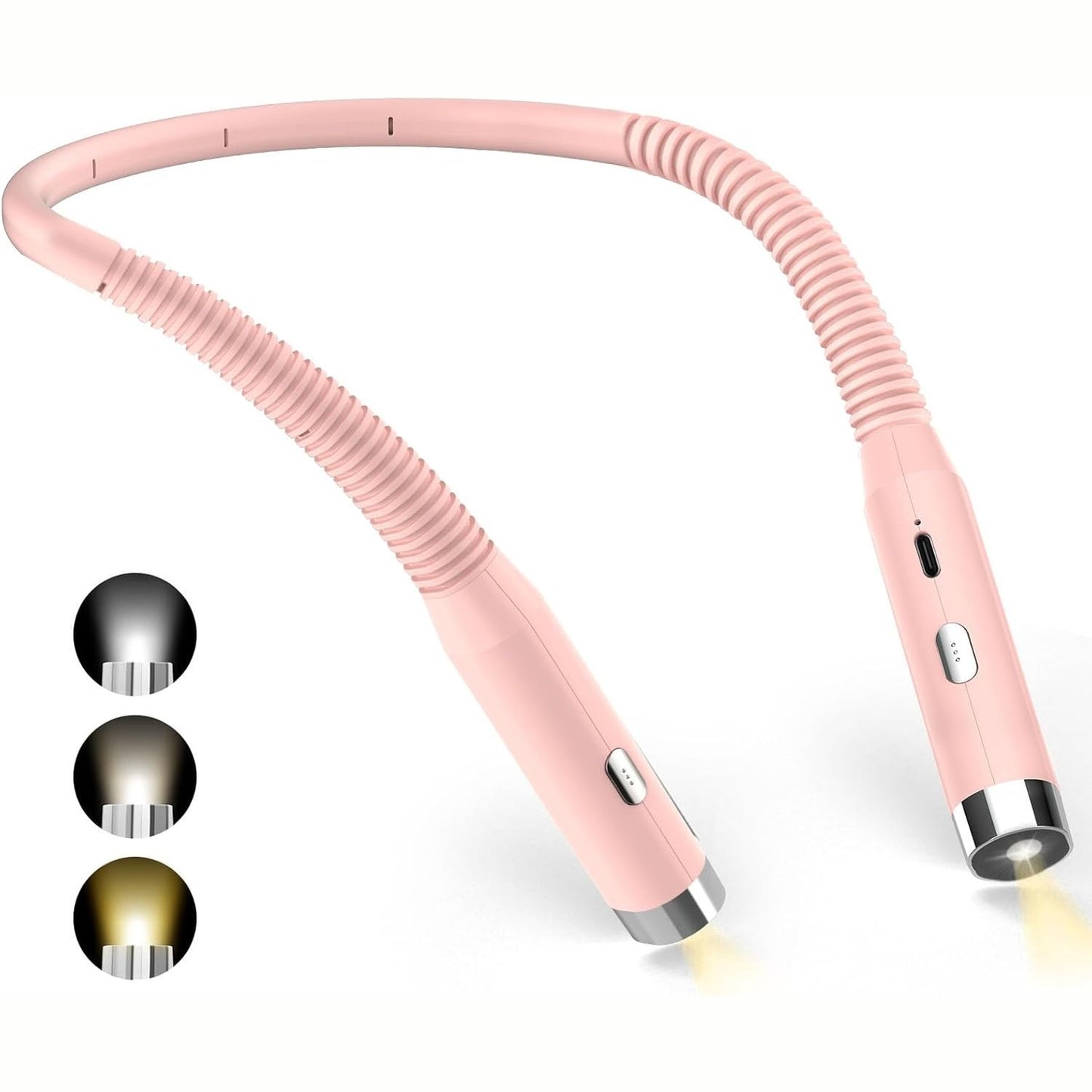 224037 - DIBONIUR Llambë Leximi për Qafë, dritë rikarikueshme, 3 ngjyra, 3 nivele shkëlqimi, e palosshme 360°, LED USB për udhëtim