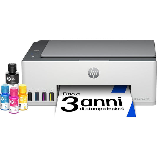 188628 - HP - Printer Shumëfunksional SMART TANK 5105 3-në-1 me Wi-Fi dhe Printim Celular, Kapacitet i Madh i Bojës, Rendiment i Lartë, Printim me Cilësi të Lartë, Garanci 3 Vjeçare dhe 3 Vjet Bojë e Përfshirë