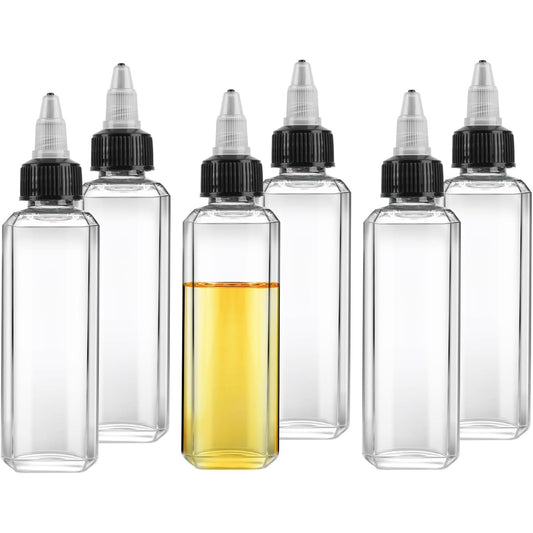 254188 - Pako me 4 shishe shtrydhëse 100 ml, plastike transparente, me kapakë vidash për lëngje, erëza, salca