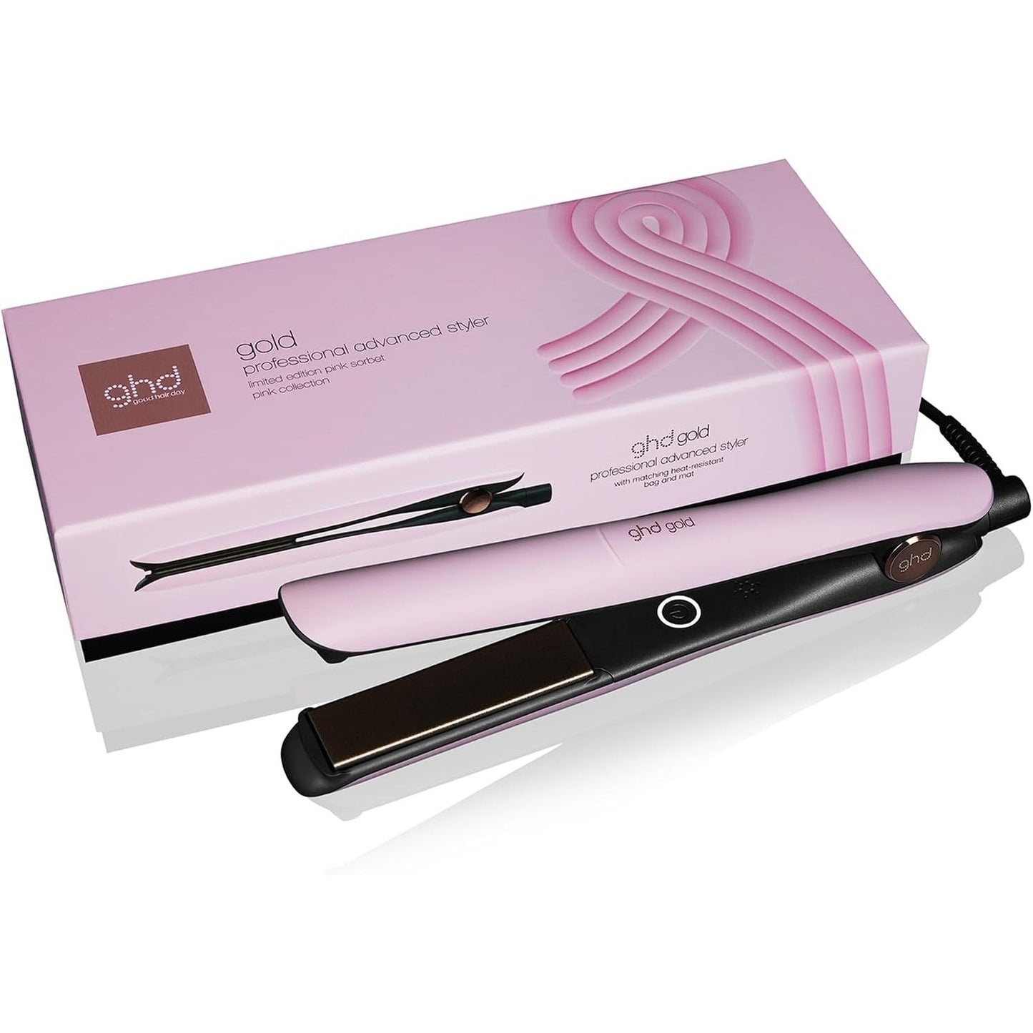 274836 - GHD GOLD EDITION LIMITED, Pjastër flokësh, Gjerësi 26 mm, Sorbet Rozë, me Qese të Përputhshme dhe Rrotull Rezistent ndaj Nxehtësisë, (Plug BE)