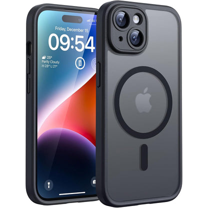 267221 - TOCOL Mbulesë për iPhone 14 me MagSafe, Mbrojtje e plotë e kamerës, Rezistente ndaj goditjeve, Rezistente ndaj gërvishtjeve, Pjesa e pasme transparente, Mbulesë magnetike, e zezë