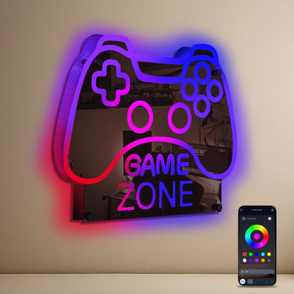 183983 - INEONLIFE Tabelë Ndriçuese Game Zone Neon LED me Pasqyrë, Aplikacion me Ngjyra dhe Zbehës, Smart Neon RGB, Dhurata Ideale për Lojëra të Djemve dhe Adoleshentë