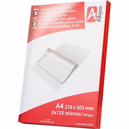 269036 - ALBYCO - Qese Laminimi A4 - Fletë Plastike - 100 Copë, Trashësi 250 Mikronë