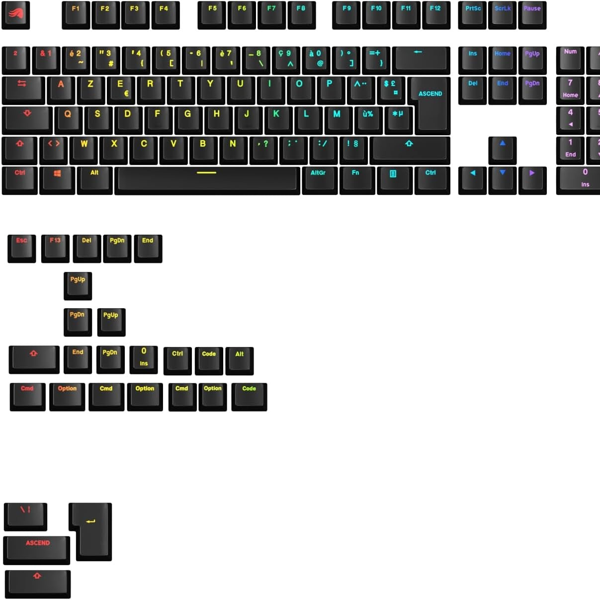 266441 - LOJËRA TË LAVDISHME - Tastiera me Ndriçim GPBT: Legjenda Translucente, të Zeza, për Tastiera Mekanike 100%, 75%, 65%, 60% ANSI dhe ISO, Layout Francez AZERTY