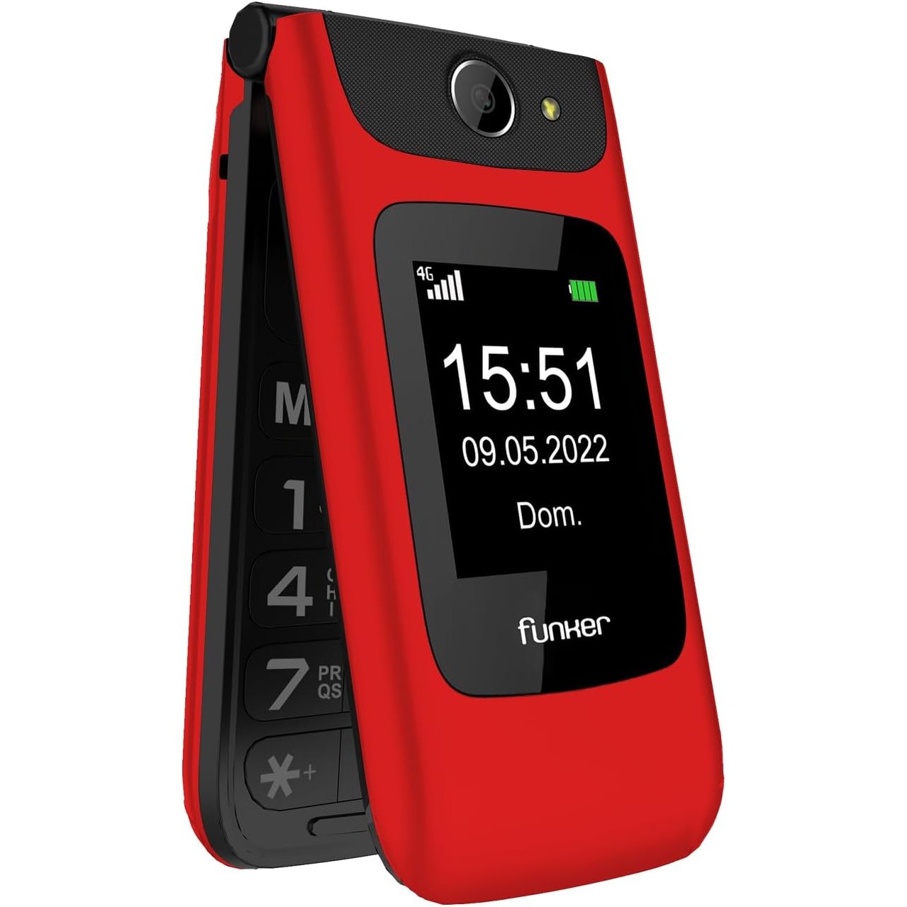 266340 - FUNKER Telefon i palosshëm C200 Comfort 4G për të moshuar, butona të mëdhenj, buton SOS, USB-C, 2000 kontakte, bateri 1000 mAh (e kuqe)