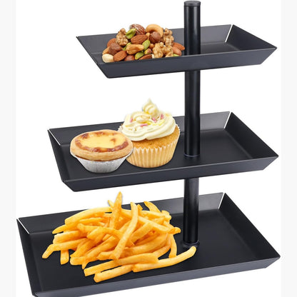 219920 - STANDË FRUTASH me 3 nivele, e zezë, 30 cm lartësi, Pjatë metalike servirjeje për ëmbëlsira, torta, biskota