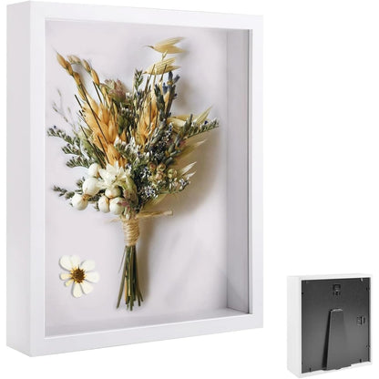 211617 - KORNIZË  3D e Thellë për Mbushje, 21 x 30 cm, me Panel Akrilik Transparent, për Buqeta Dasmash dhe Objekte Dekorative, Kutia prej Druri me Thellësi 3cm - E Bardhë