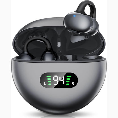 269175 - Kufje Bluetooth me vesh të hapur 5.4, kufje me kapëse me dizajn ergonomik – 6-9 orë kohë loje për vesh, 180 orë në gatishmëri me kuti karikimi, vendosje e sigurt, tingull intensiv, rezistente ndaj ujit dhe pluhurit (të zeza)