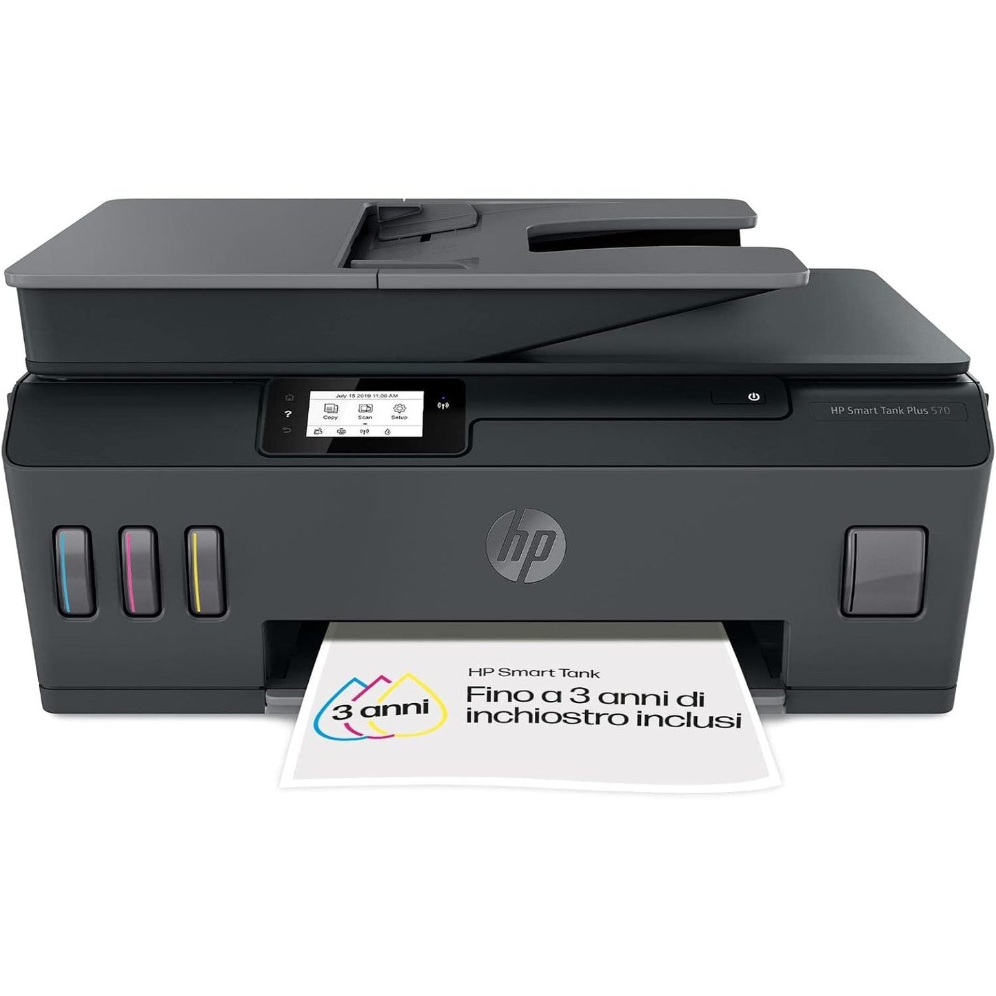 267571 - HP Smart Tank Plus 570 3-në-1 - Printer shumëfunksional (Wi-Fi; ADF; Ekran me Prekje), 3 vjet bojë e përfshirë, garanci 3-vjeçare, rezervuar i madh boje
