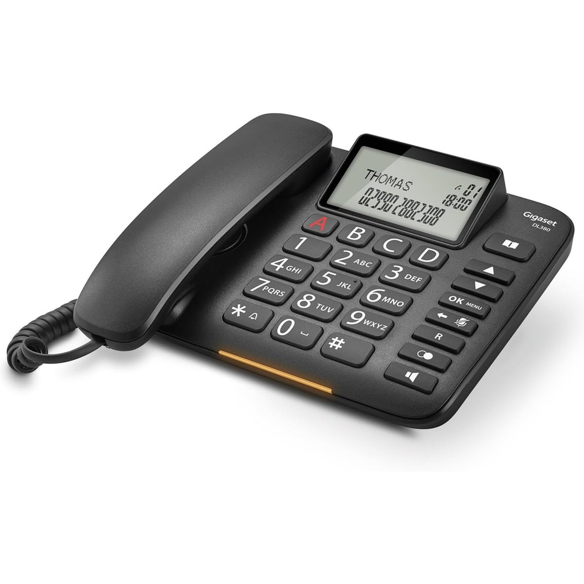 299349 - GIGASET DL380, TELEFON I LEHTË ME TASTE TË MËDHA, 4 TASTE TË PROGRAMUESHME, LIBËR TELEFONI, I ZI [VERSIONI ITALIAN]