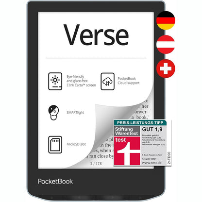 292201 - Verse Lexues librash elektronikë (versioni gjerman), Memorie 8 GB (e zgjerueshme), Ekran me bojë elektronike 15.2 cm (6 inç), ngjyrë blu e ndezur