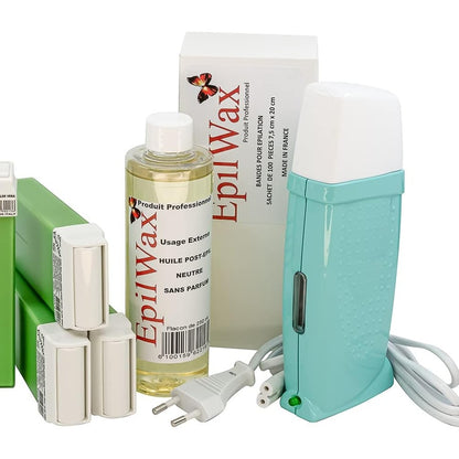 307587 - EPILWAX Royal Kit i plotë për heqjen e qimeve me ngrohës profesional dylli, 4 dyllë Roll-On 100ml Aloe Vera, 100 shirita depilimi, 250ml vaj pas depilimit
