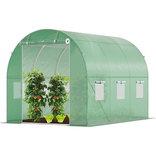 167047 - VOUNOT® Serë Tuneli për Kopsht, Strukturë Çeliku e Galvanizuar, Tenda PE e Papërshkueshme nga UV, 3x2x2m 6m², E Gjelbër, Derë e Rrotullueshme, 6 Dritare të Jashtme, Përshtatëshme për Perime, Bimë të Gjelbra dhe Frutore