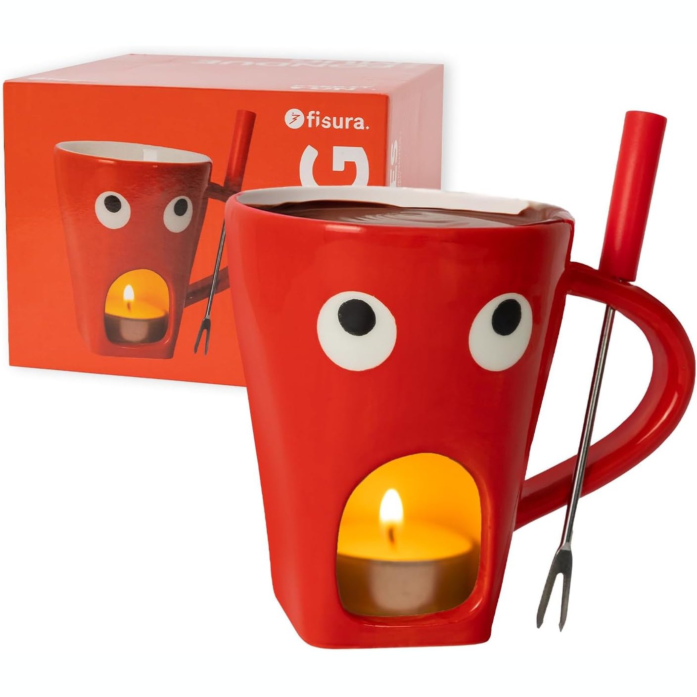 223222 - Fisura Filxhan Fondue Çokollate 140ml, Filxhan i Kuq me Printim Syri, për Dhuratë