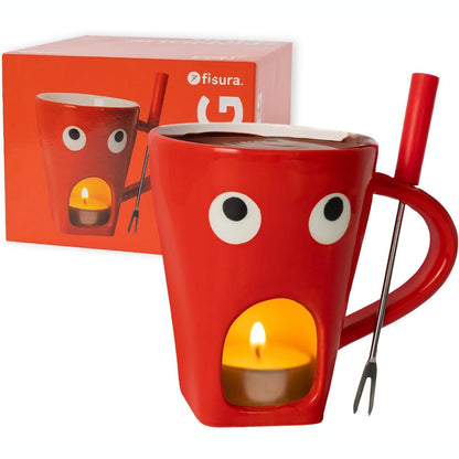 223222 - Fisura Filxhan Fondue Çokollate 140ml, Filxhan i Kuq me Printim Syri, për Dhuratë