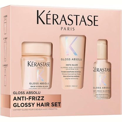 307453 - KÉRASTASE Gloss Absolu, set kujdesi me shampo 80 ml, balsam 75 ml, mbrojtës nga nxehtësia 45 ml, për flokë të gjatë dhe kaçurrelave