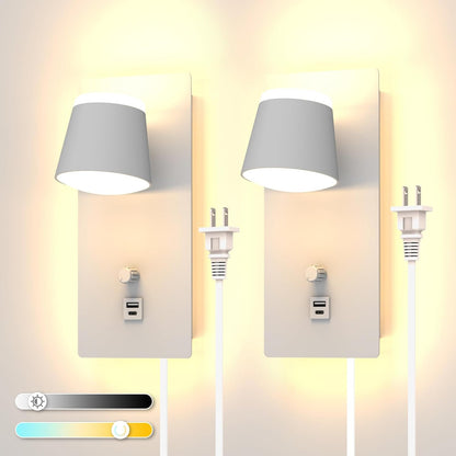 167401 - SYTMHOE - Drita Muri me 2 Ndriçues, me Rregullim Ngjyre, Materiale të bardha, për përdorim të Brenshëm, me Portë Karikimi USB Type-C, 3000K, Përshtatshme për Dhomë Ndenjeje, Dhomë Gjumi dhe Hotel, Llambë Muri për Komodinë me Ndërprerës