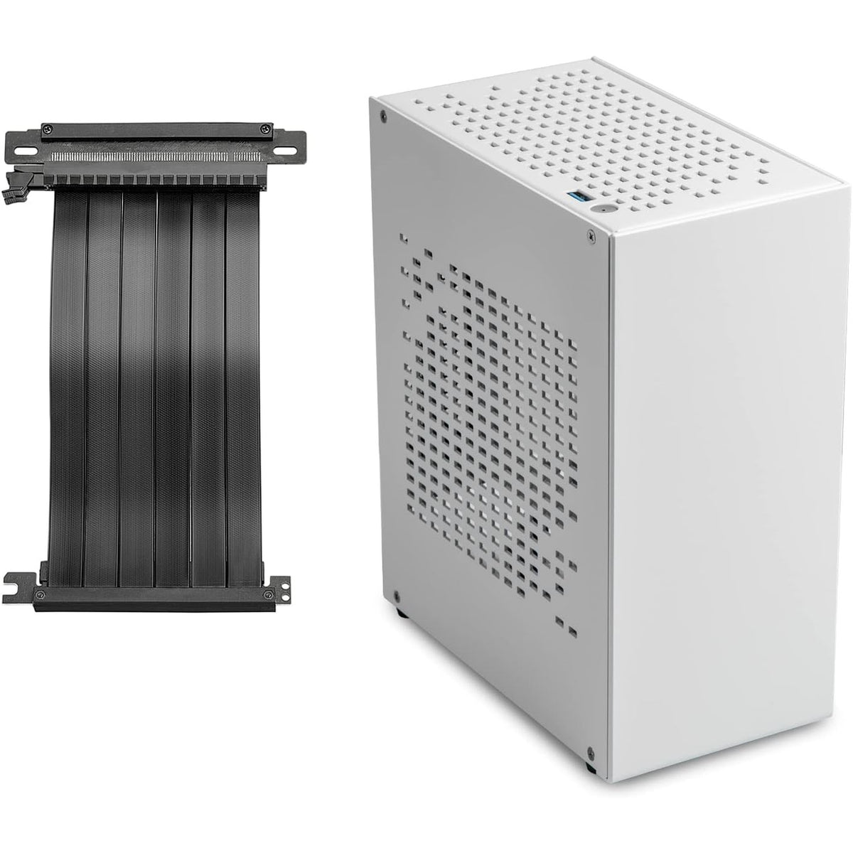 299113 - JOYJOM Kuti Alumini Mini-ITX me Ngritës PCI, Kuti për Mini PC, Faktor i Vogël SFF, Kuti për Lojëra Kompjuterike TX me Mbështetje GPU, e Bardhë