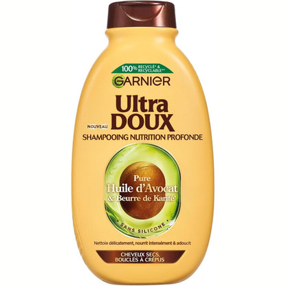 321939 - GARNIER - Shampo Ultra Doux për flokë të thatë dhe kaçurrela me avokado dhe gjalpë shea - 300 ml