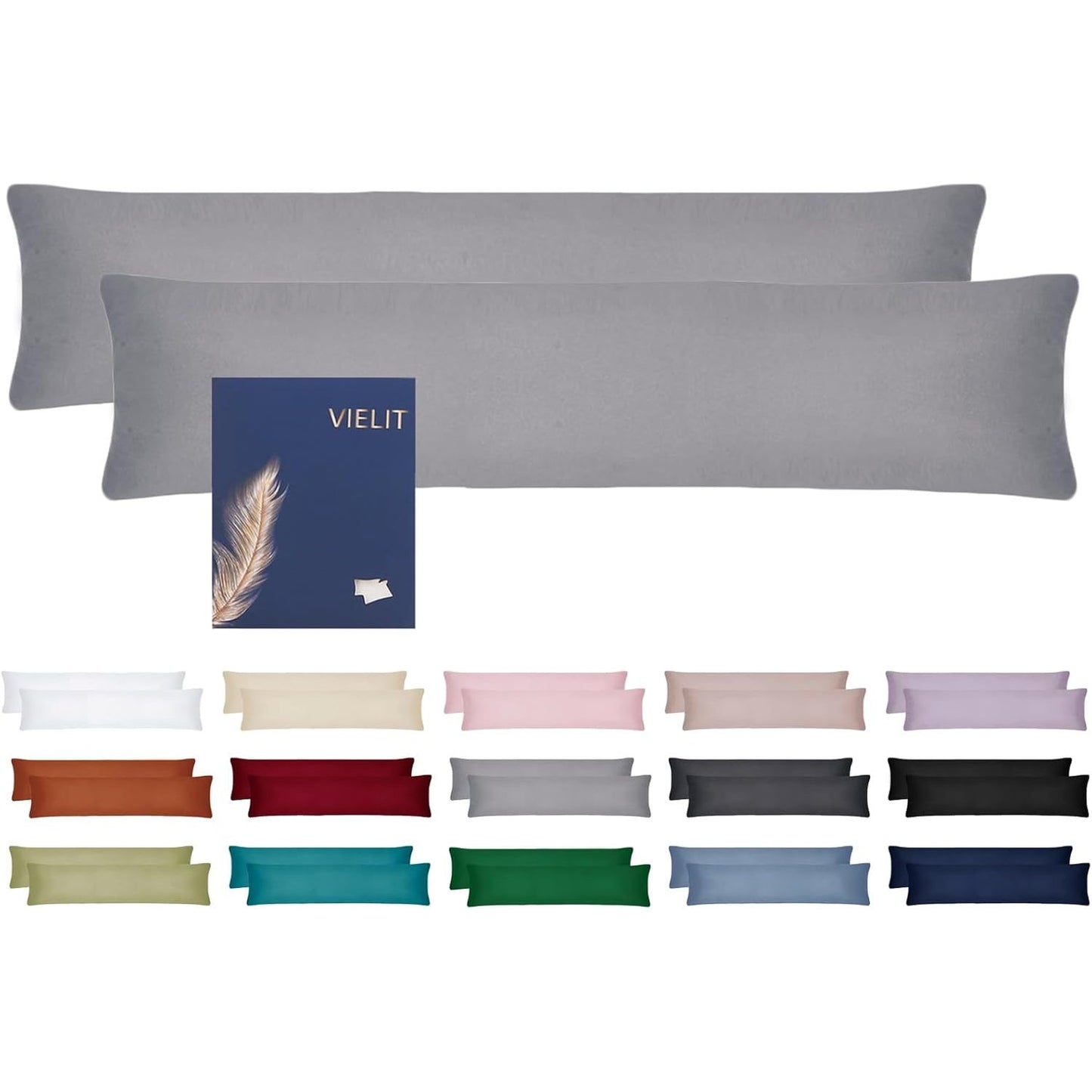 234482 - VIELIT Mbulesë jastëku për person që fle anash, 40 x 145 cm, Set prej 2 copësh, Eko-Certifikuar, Gri