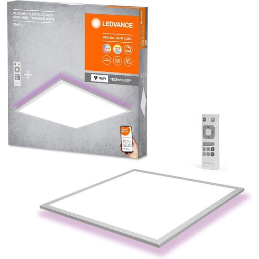 177122 - LEDVANCE - Dritë Tavani LED WiFi 40W 3000LM, Ngjyrë Bardhë, Dimensionet 60x60cm, Errësues RGB, Smart+ Planon, e Kontrollueshme nga Aplikacioni ose Asistentët Zanorë Alexa dhe Google Assistant, Gama e Ngjyrës 3000-6500K.
