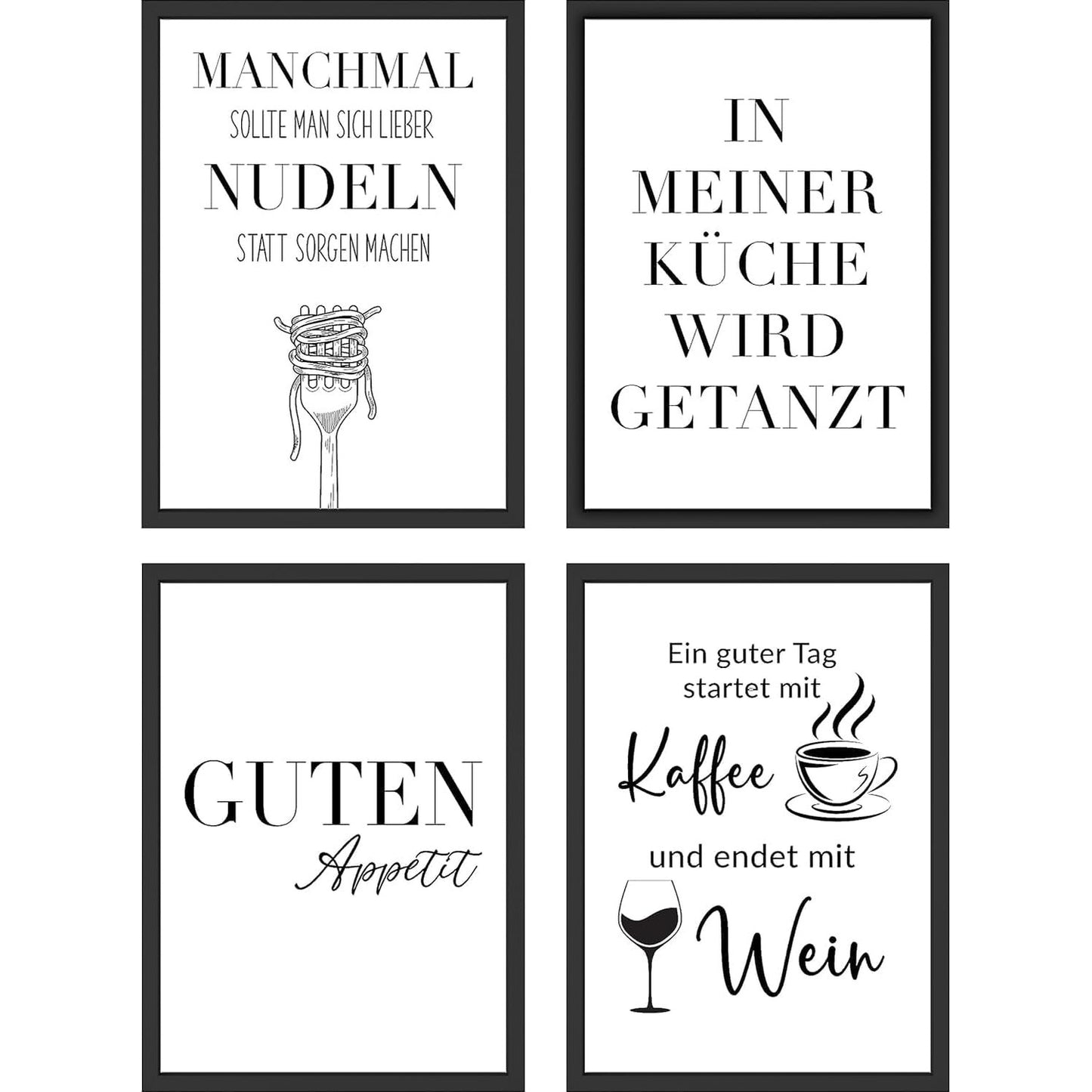185604 - WBDESIGNZ Seti i 4 Posterave Minimaliste - Dekor Muri për Kuzhinë me Citate Pozitive dhe Ikona Ushqimore (30 x 40 cm, pa kornizë)