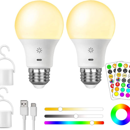 225197 - Llambë e rikarikueshme USB me telekomandë, RGB 8W, Temperaturë ngjyre 9+3, LED E27, bateri 2600mAh