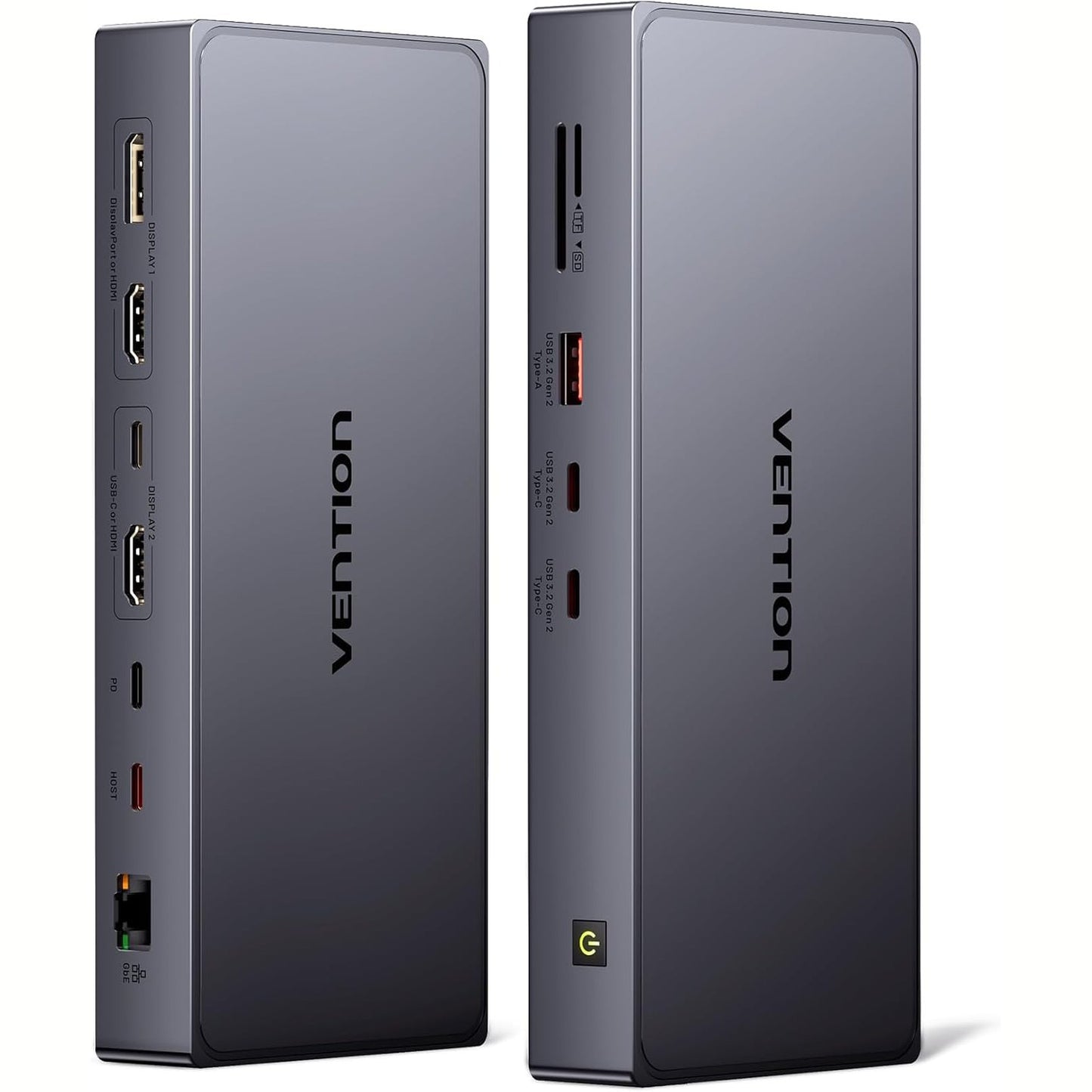 276092 - VENTION Stacion Dokimi USB C me Monitor të Dyfishtë 4K@60Hz, 7-në-1 për MacBook Pro/Air/Mini M1/M2/M3/M4 - 10Gbps USB-A/C, HDMI, DP, PD 100W, SD/TF, RJ45 - Gri