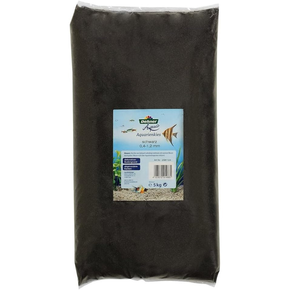 223742 - Rërë Akuariumi Dehner Aqua - Zhavorr i imët për akuariume - Rërë me ngjyrë të zezë - Madhësia e kokrrizave 0.4-1.2 mm - 5 kg