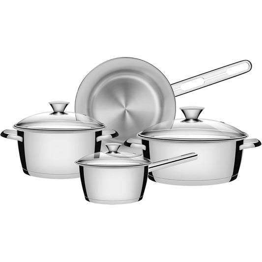 170056 - TRAMONTINA - Set Enësh Gatimi Allegra me 4 Copë, Çelik Inox me Sipërfaqe të Lëmuar dhe Kapakë Trefishtë