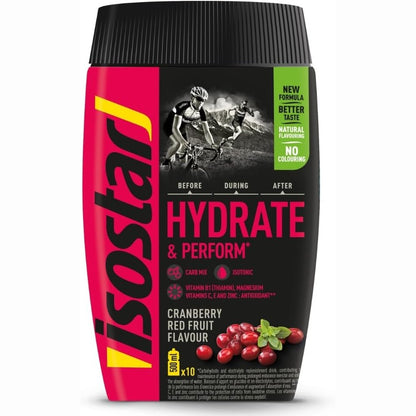 321996 - ISOSTAR Pluhur pijeje sportive izotonike me boronicë dhe manaferra të kuqe, 400g, energjike për qëndrueshmëri me elektrolite, vitaminë C dhe B1