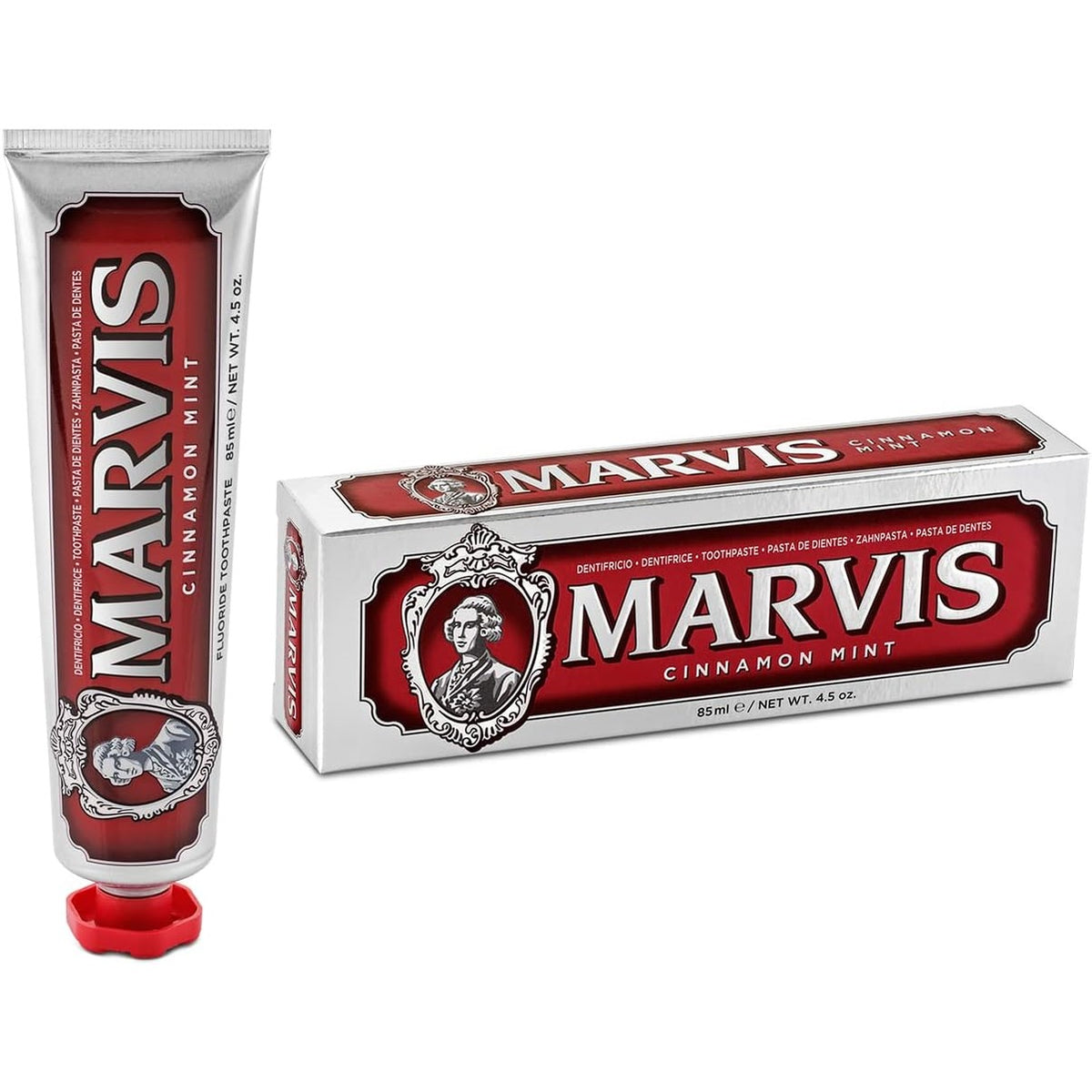 303879 - PASTË DHËMBËSH MARVIS, me mente dhe kanellë, 85ml, Ndihmon në heqjen e pllakës dhe promovon shëndetin e mishrave të dhëmbëve, Freski që zgjat