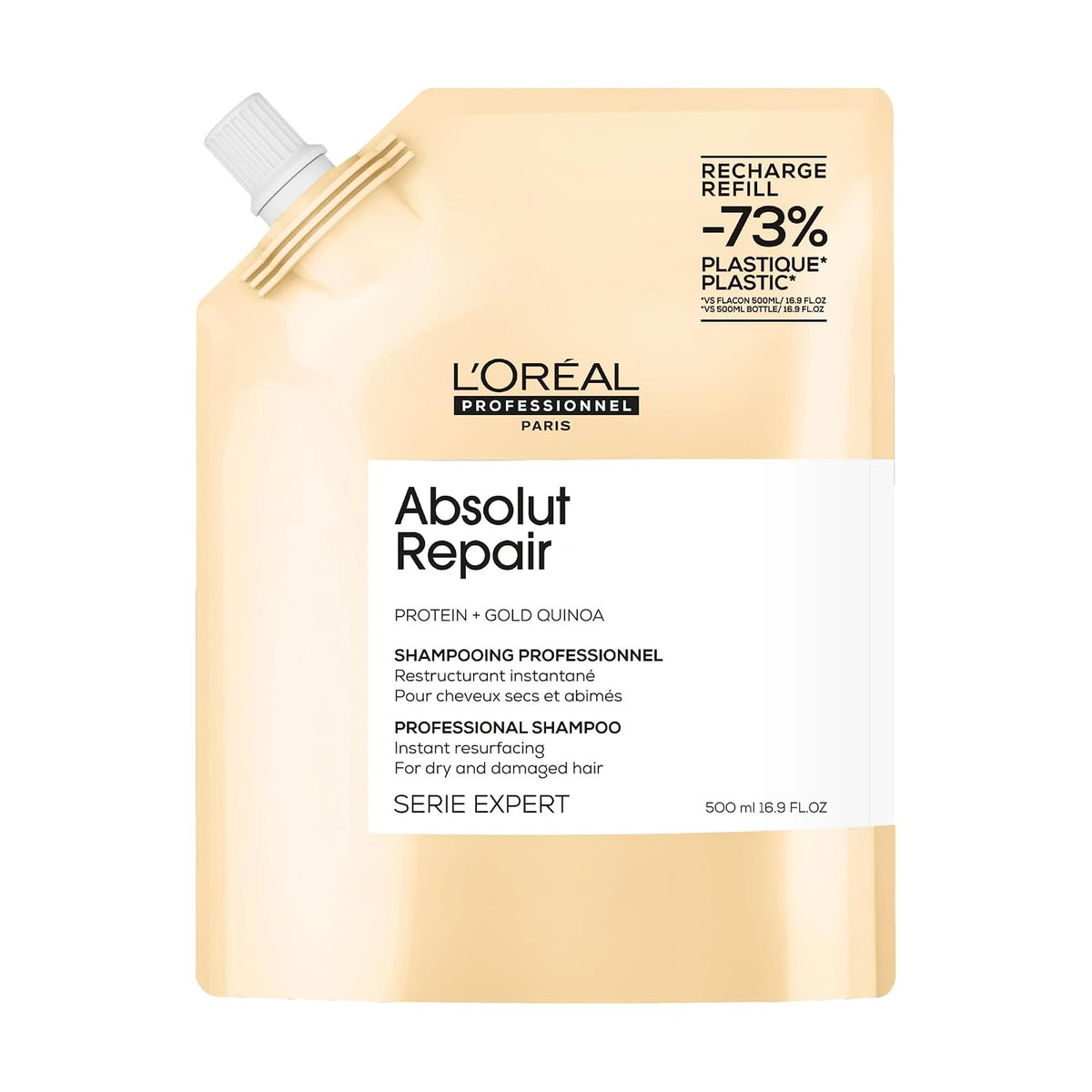 303268 - L'OREAL PROFESSIONNEL Shampo Ristrukturuese e Menjëhershme Absolut Repair, 500ml, për Burra dhe Gra, 77% Më Pak Dëmtime, 7x Më Shumë Shkëlqim, Flokë të Tharë dhe të Dëmtuar