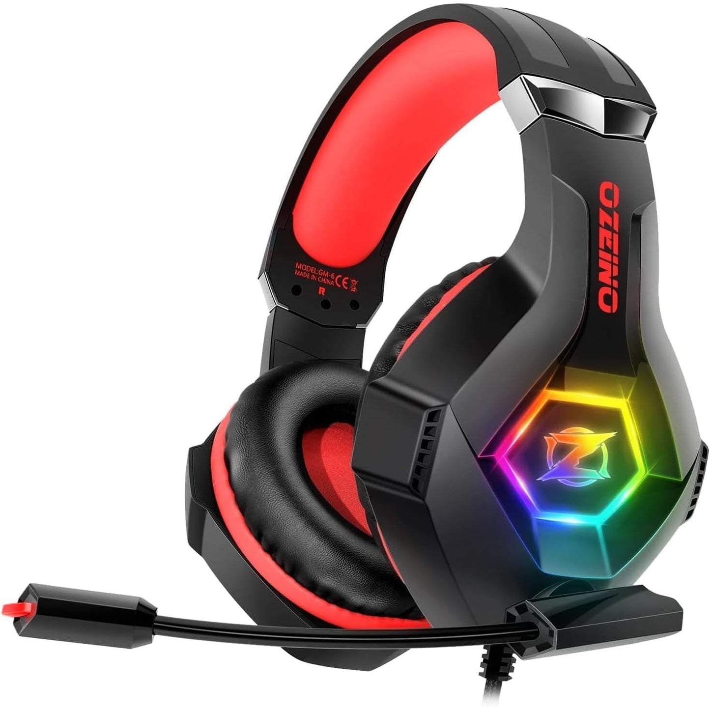 273755 - OZEINO Kufje për lojëra me tela për PS4, PS5, PC, dritë RGB, tingull stereo rrethues, mikrofon për Xbox Switch, Xbox One, rozë