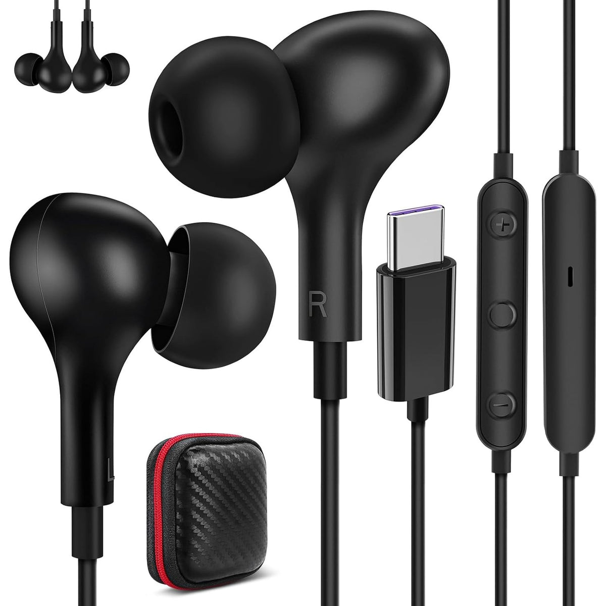296258 - Kufje USB C për Galaxy A56 A36 A17 5G Samsung A54 A34 A35 S25, Kufje Magnetike Tipi C me Kabllo Mikrofoni, Lidhës Kufjesh USB C për iPhone 17 16e 15 Pixel 10 9a 8a Xiaomi 15 iPad Mini Air