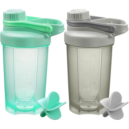 238923 - ALAO Mbrojtëse Proteinash, 2 shishe Shaker Proteinash 500ml, Shaker Fitness me 2 Topa Përzierjeje, Plastik, Pa BPA, I papërshkueshëm nga rrjedhjet, me Shkallë Matëse për Pluhur Proteinash dhe Shake Proteinash (Gri+Jeshile)