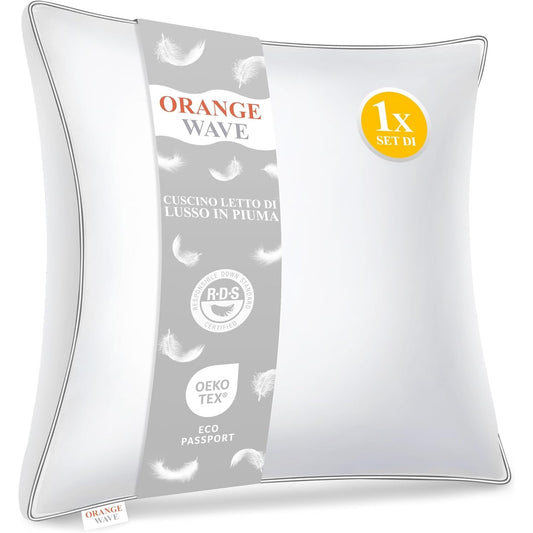 175321 - JASTËK ME VALË PORTOKALLI Jastëk me 3 Dhoma me Pupla 80x80 cm, Material RDS & Oeko-Tex, Jastëk Shtrati me Kombinim të Dyfishtë të Butësisë dhe Mbështetjes
