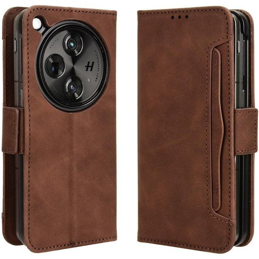 310372 - RonRun Mbrojtëse për OnePlus me portofol të hapur, premium prej lëkure PU, funksion mbështetës, ngjyrë kaftë dhe e kuqe