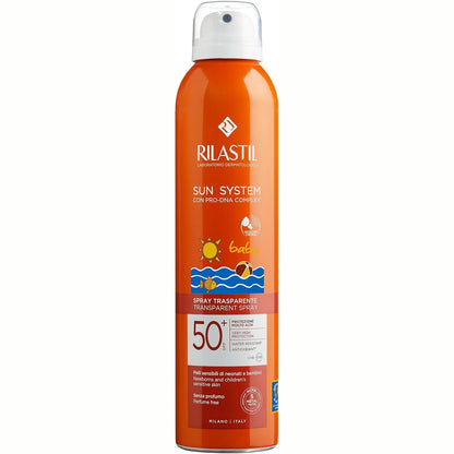 272026 - RILASTIL Sun System Baby Transparent Spray SPF50+, 200 ml, Për Lëkurë të Ndjeshme, Rezistent ndaj Ujit, Pa Parfum