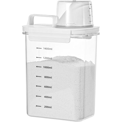 198590 - DISPENSER Detergjenti me Kapacitet 1800ml, i Mbyllur dhe i Sigurt, Kuti Ndaj Rjedhjes, për Detergjenti të Pluhurit me Shkallë Matëse dhe Gotë
