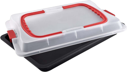 246500 - DR. OETKER TEPSI PJEKJE ME MBULESË TRANSPORTI BAKE & GO – 3 NË 1: TEPSI FURRE PËR PJEKJE, RUAJTJE DHE TRANSPORTIM – JO-NGJITËSE, 42X29X4 CM