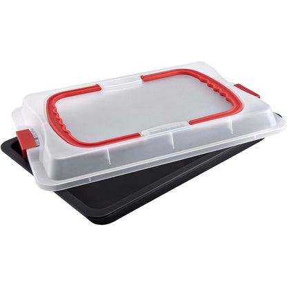 178710 - DR. OETKER Tepsi Pjekjeje me Mbulesë Transporti Bake & Go - 3 në 1: Tepsi Furre për Pjekje, Ruajtje dhe Transportim, Material Jo-ngjitëse, 42x29x4 cm