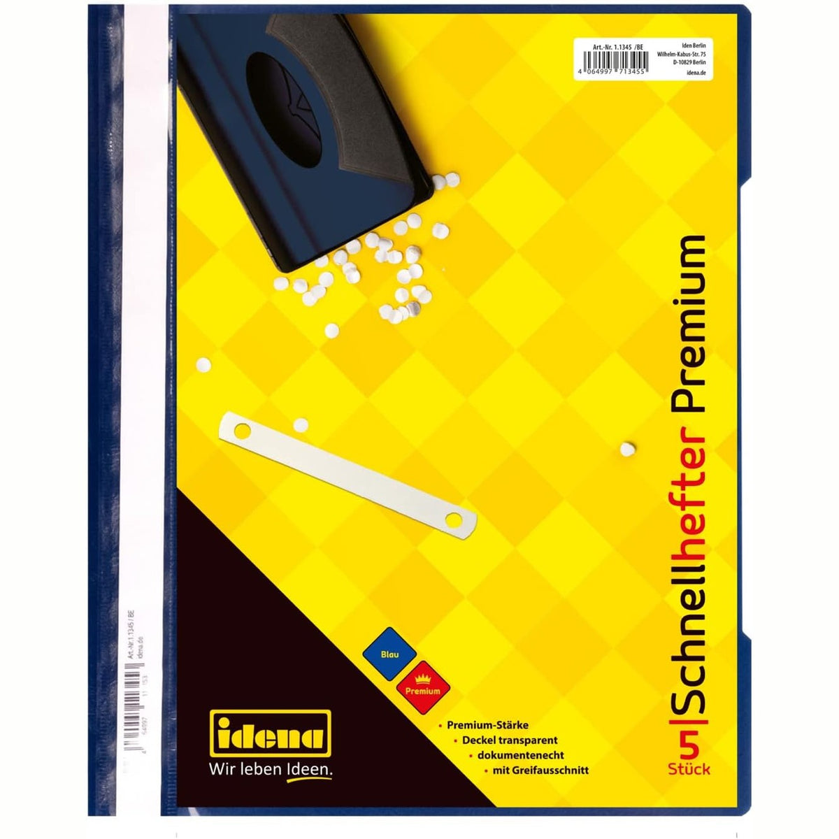 310747 - IDENA 11345 - Dosje DIN A4, PP, 250 µm të trasha, blu, 5 copë