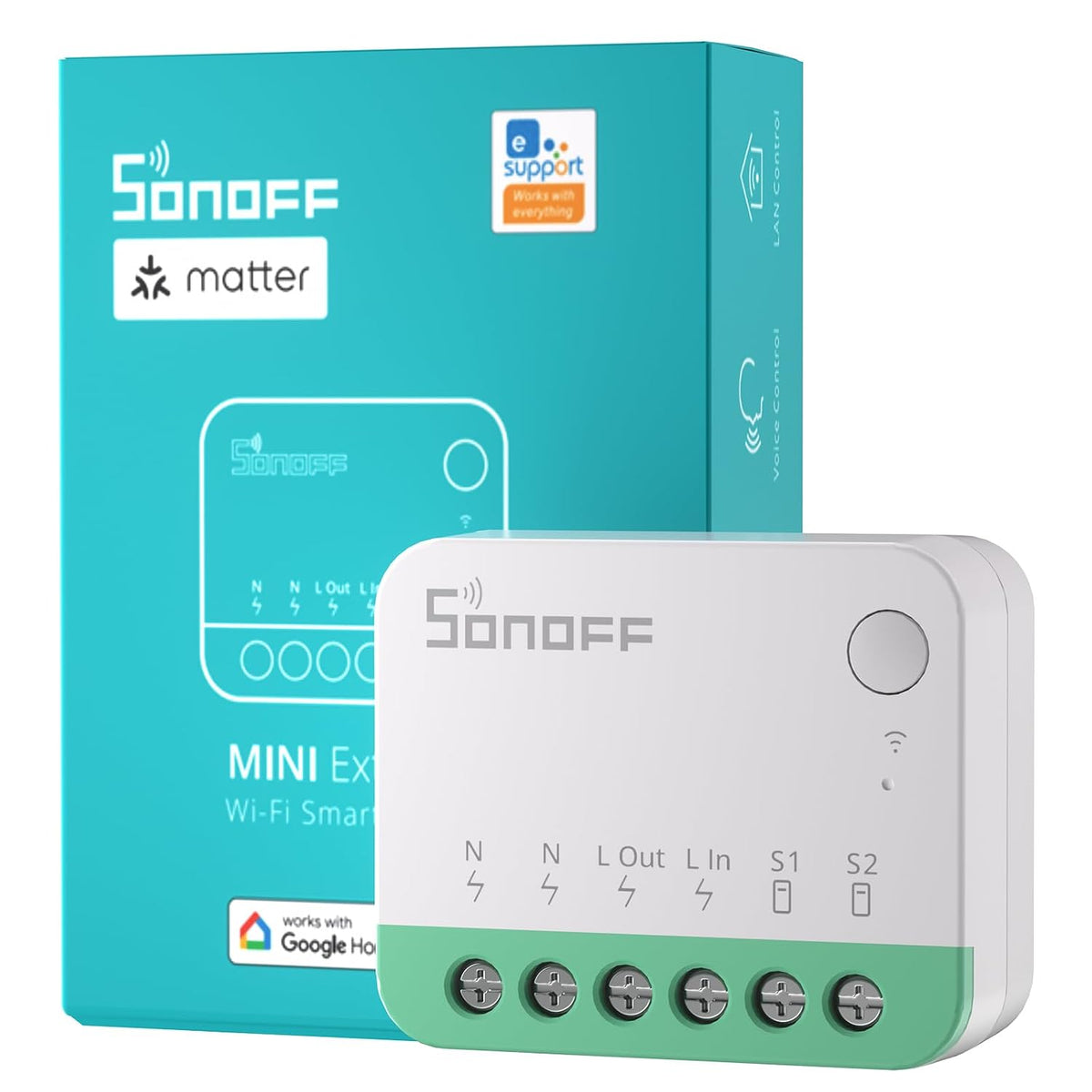 335039 - SONOFF - Ndërprerës inteligjent me rele WiFi MINIR4M Matter, Modul DIY, Ndërrues WiFi 2-kahësh, Ndërrues drite inteligjent për shtëpi, i pajtueshëm me Apple Home, Alexa, Google Home, IFTTT, eWeLink Web, kërkon tela neutrale