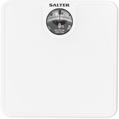 303271 - SALTER Peshore Mekanike Banjo me Gjilpërë, Kapacitet 133 kg, Ekran Rrotullues Zmadhues, Dizajn Kompakt dhe i Mbushur, Pa Bateri, E Bardhë, 489JS WHDR